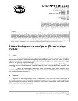 Tappi T414 Elmendorf Type Method Internal Tearing Resistance