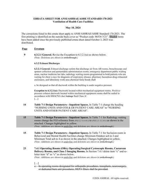 ASHRAE 1702021 Errata Sheet (May 10, 2024) ASHRAE Store