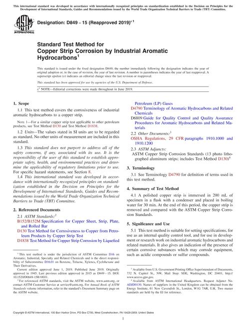 ASTM Copper Strip Corrosion Standard