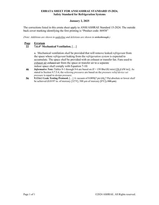 ASHRAE 152024 Errata Sheet (January 2, 2025) ASHRAE Store